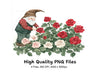 Garden Gnomes Tending Rose Bushes Clipart Bundle