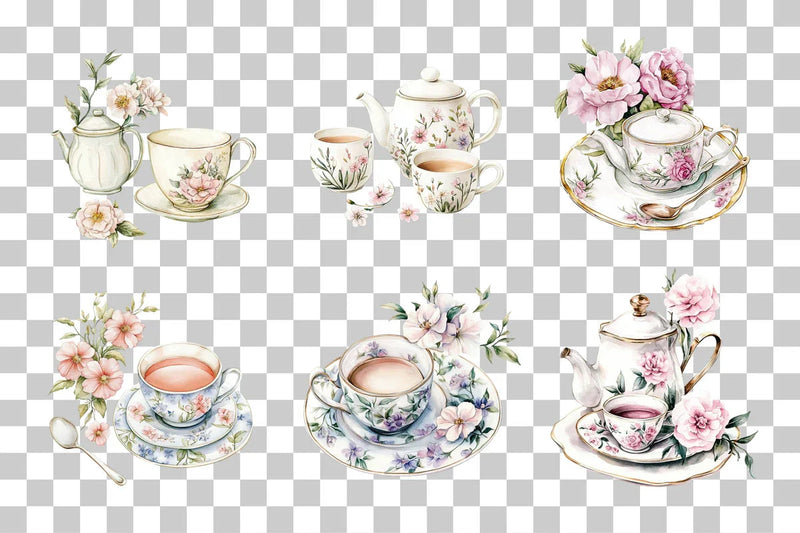 Floral Tea Set Clipart Bundle - CraftNest - Digital Crafting and Art