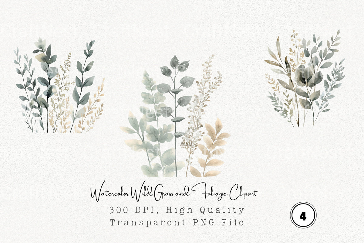 Wild Grass And Foliage Clipart Bundle