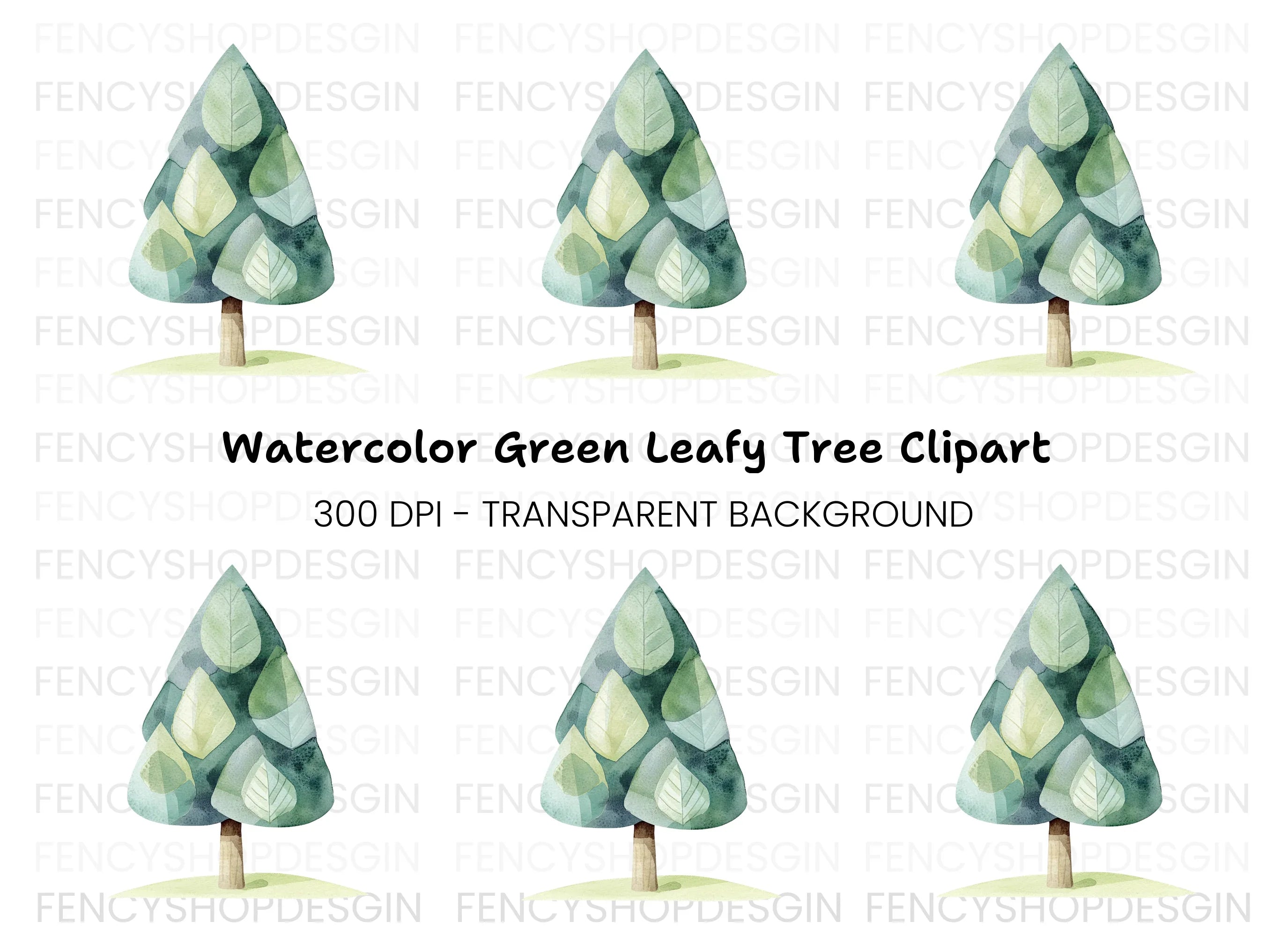 Abstract Green Tree Clipart Bundle