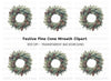 Christmas Pine Cone Wreath Clipart Bundle