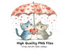 Kitten Couple Under Umbrella Clipart Bundle