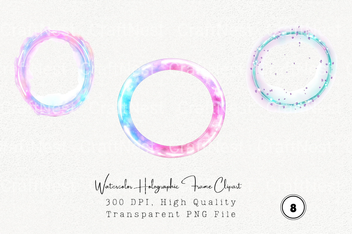 Watercolor Holographic Frame Clipart Log Book