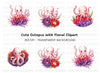 Happy Octopus with Flowers Clipart Bundle