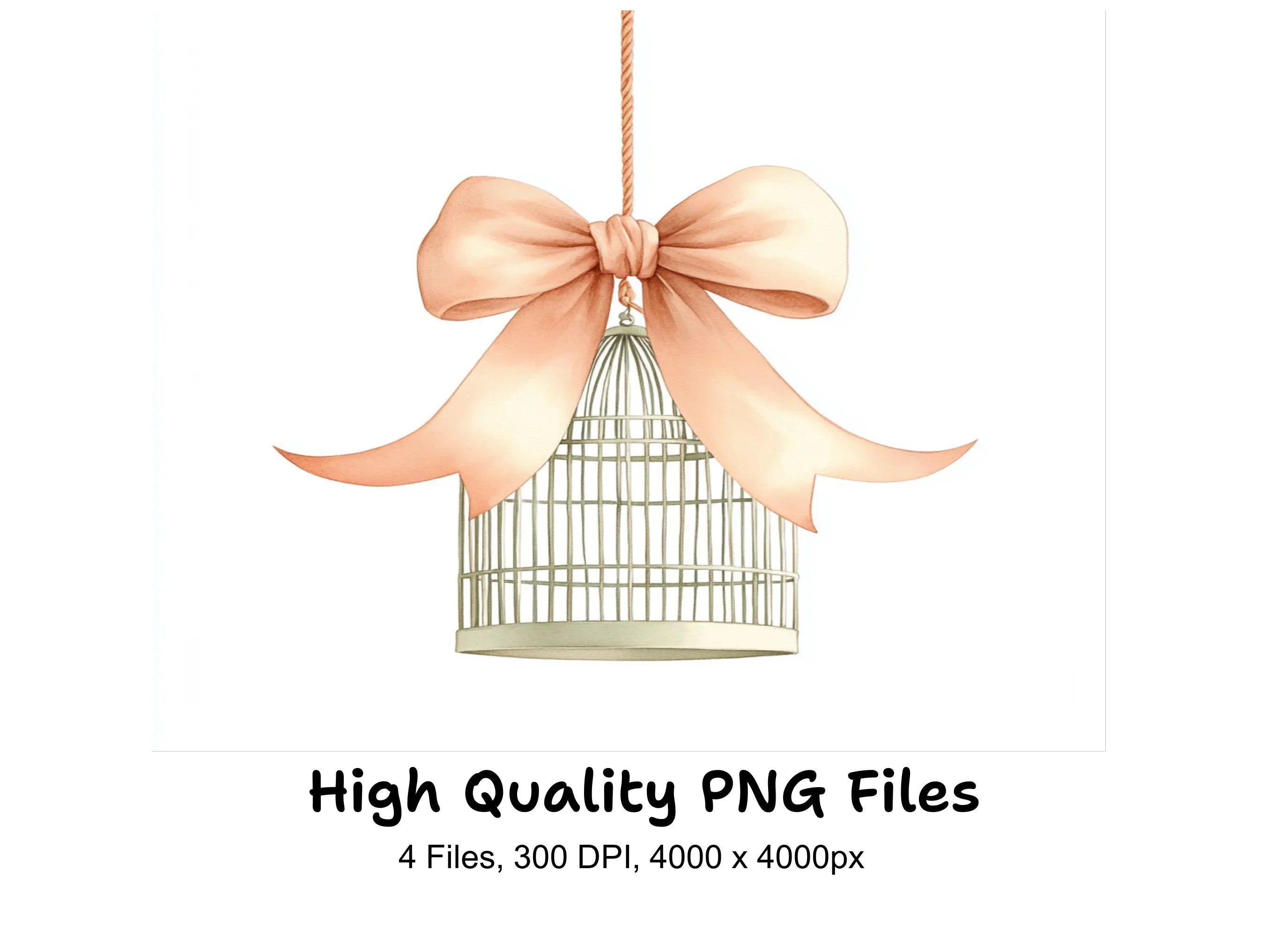 Elegant Bird Cages with Peach Bows Clipart Bundle