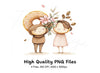 Cute Donut and Coffee Bean Friends Clipart Bundle
