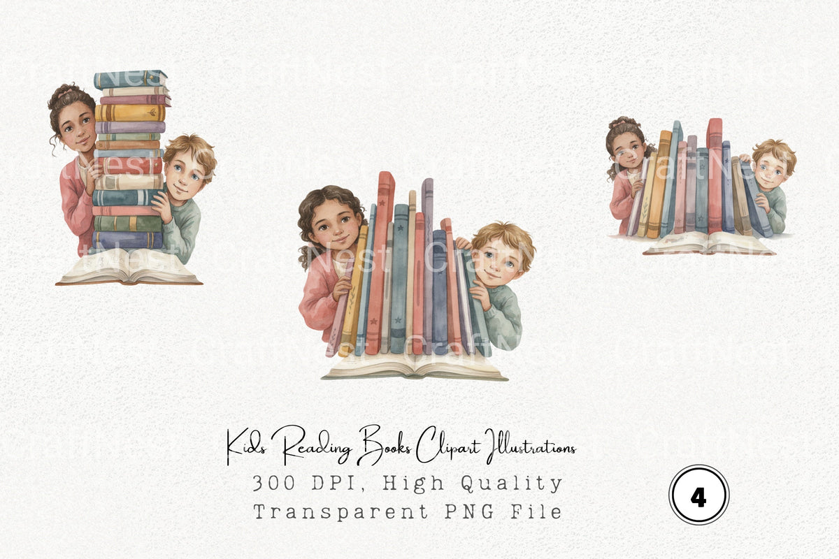 Kids Reading Books Clipart Illustrations Planner