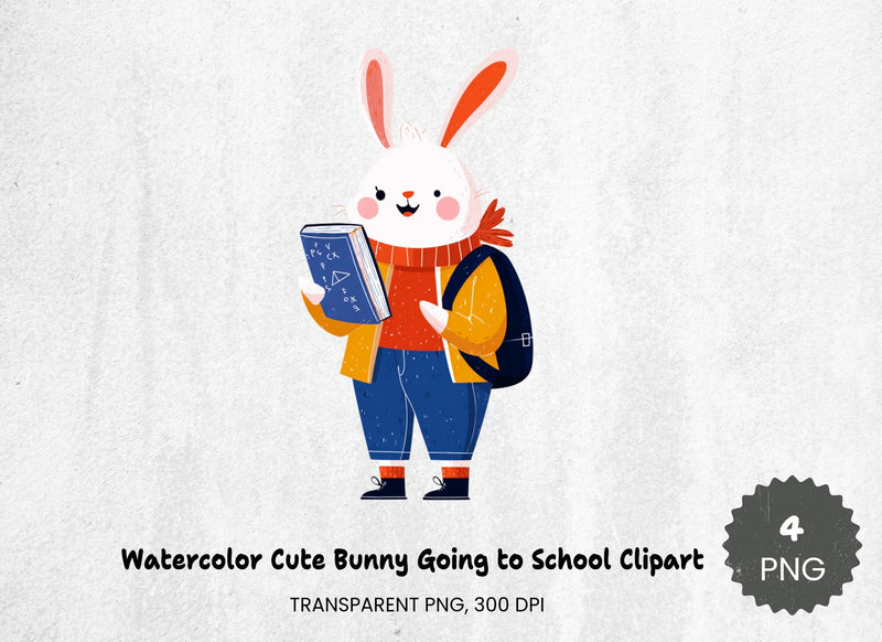 Cute Bunny Going to School Clipart Bundle - CraftNest - Digital Crafting and Art