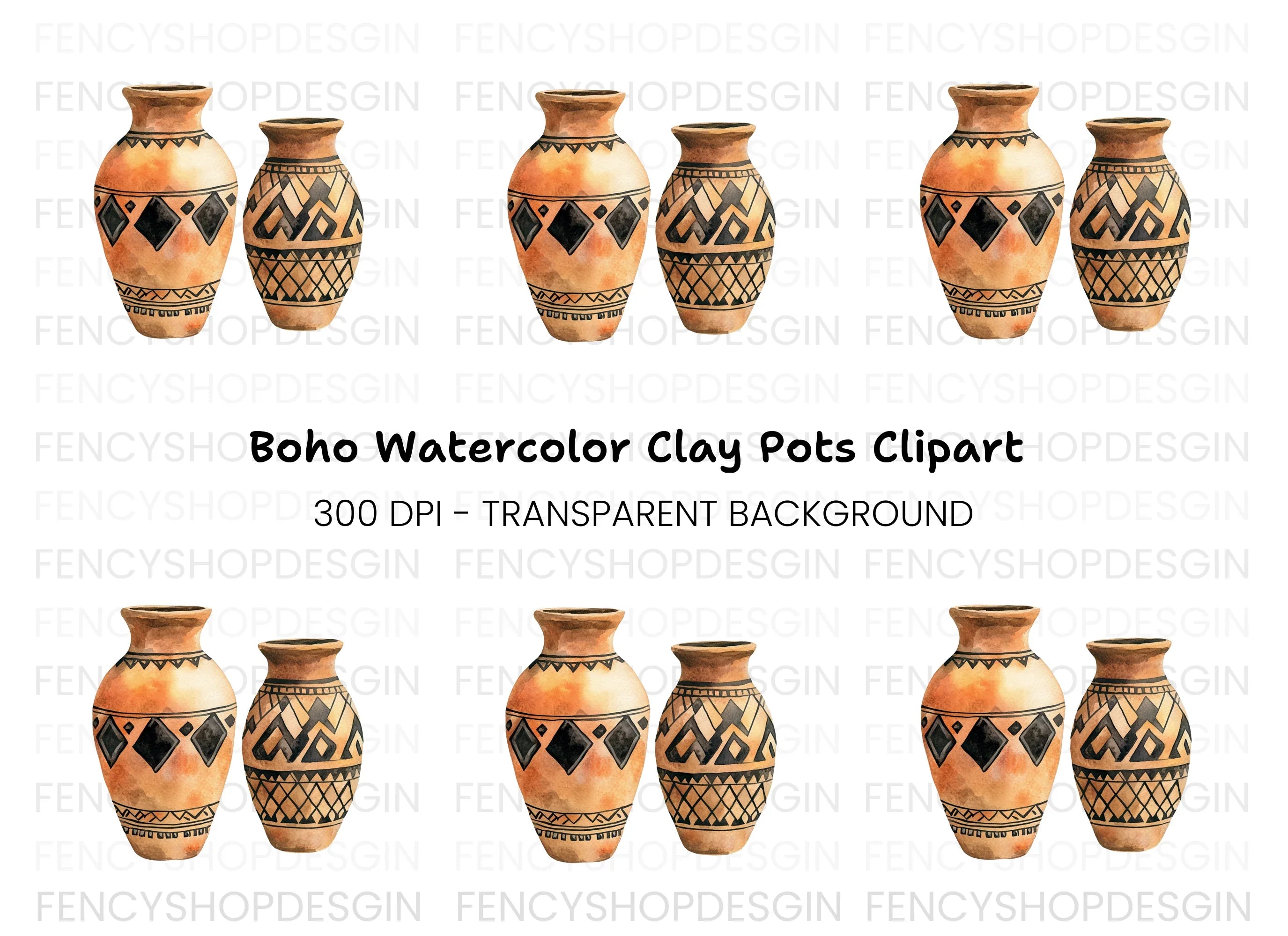 African Tribal Pottery Clipart Bundle