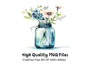 Blue and White Floral Mason Jar Clipart Bundle