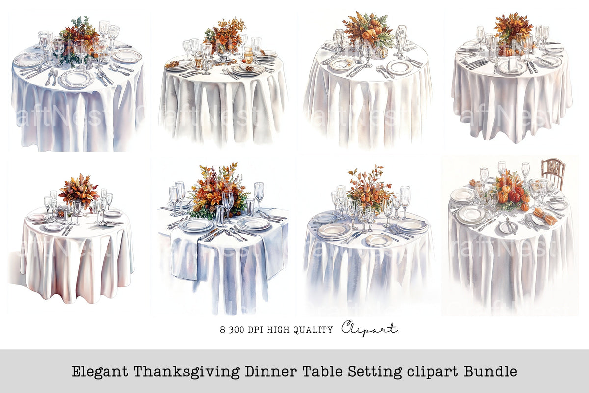 Elegant Thanksgiving Dinner Table Setting Clipart Bundle