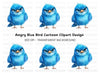 Grumpy Blue Bird Illustration Clipart Bundle