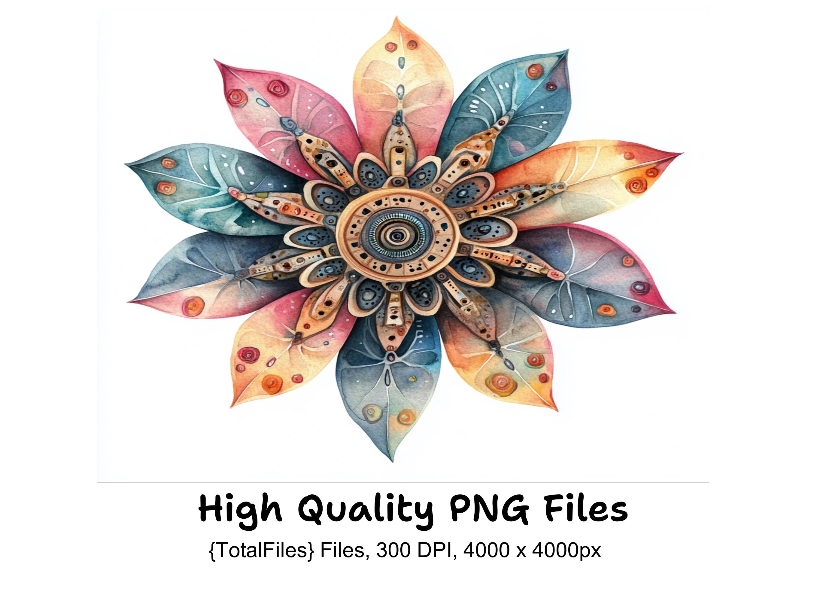 Intricate Steampunk Flower Designs Clipart Bundle