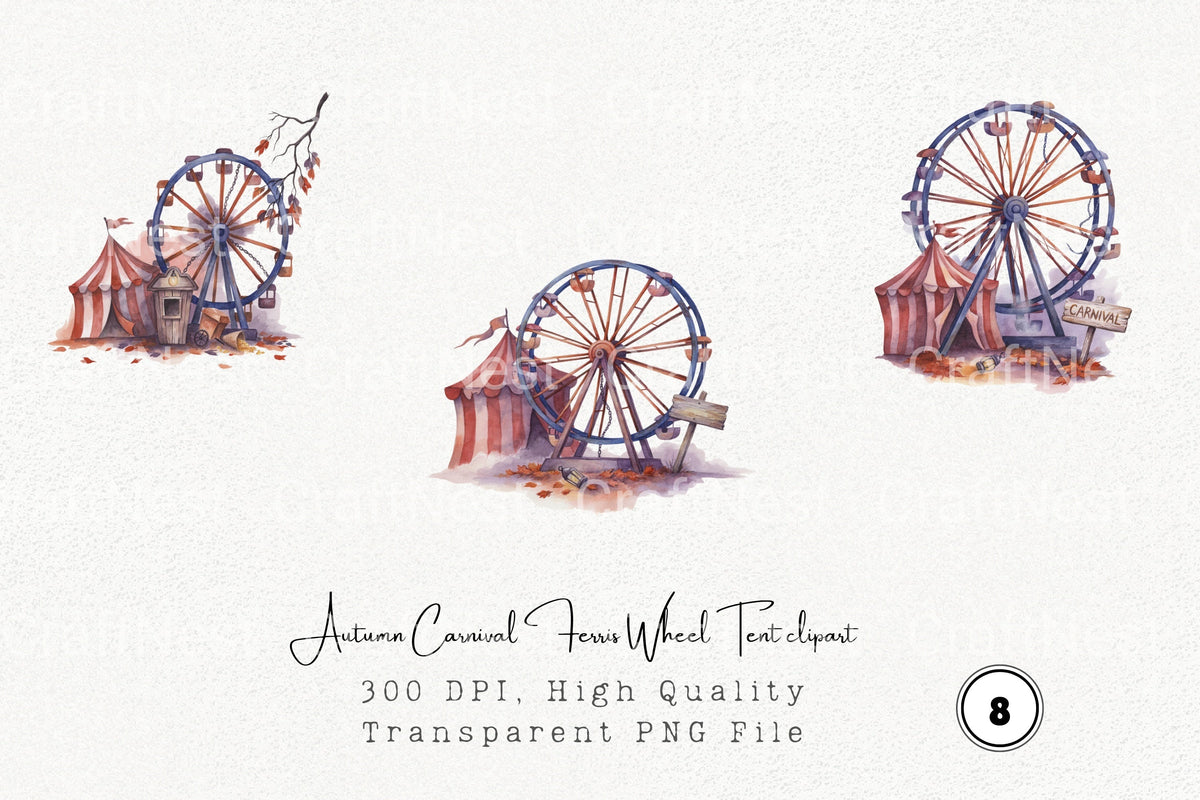 Autumn Carnival Ferris Wheel Tent Clipart Bundle