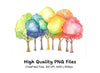 Rainbow Deciduous Tree Clipart Bundle