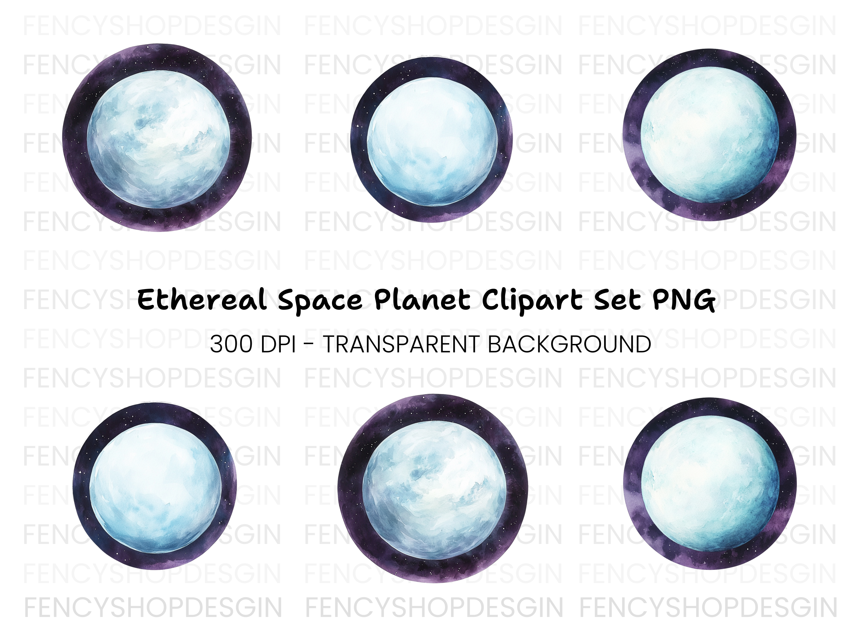 Blue Planets Clipart Bundle