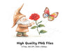 Gnome with Rose and Butterfly Clipart Bundle