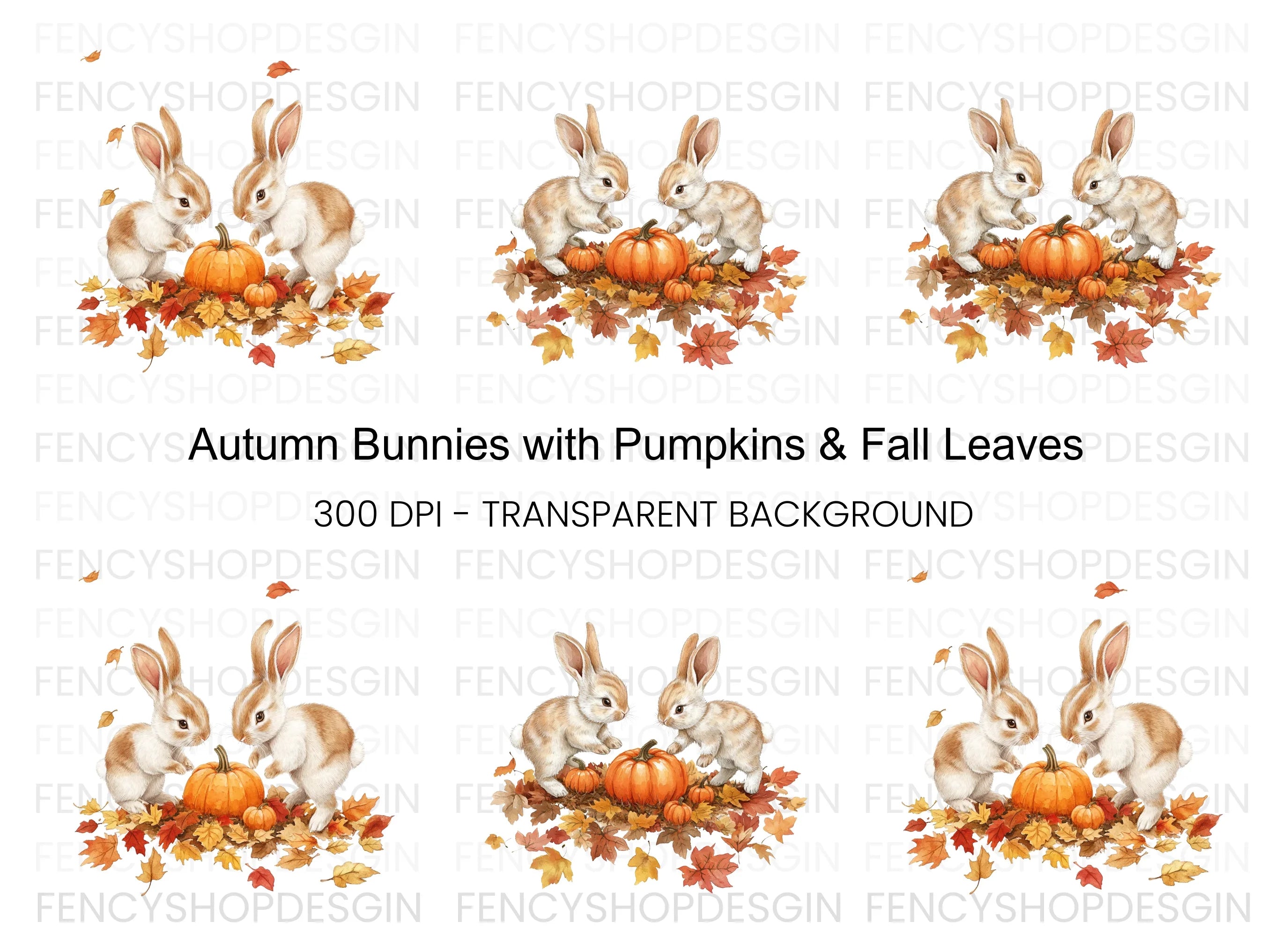 Autumn Bunnies and Pumpkins Clipart Bundle