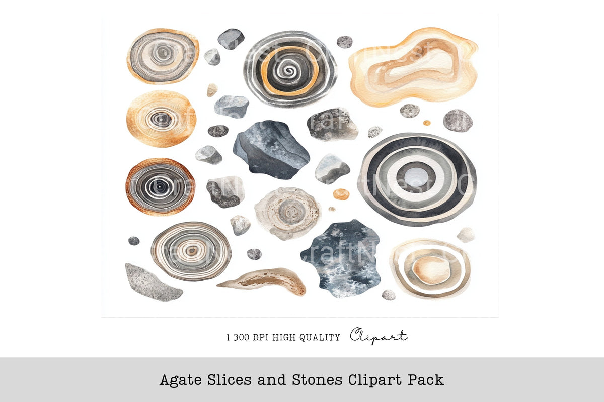 Agate Slices And Stones Clipart Bundle