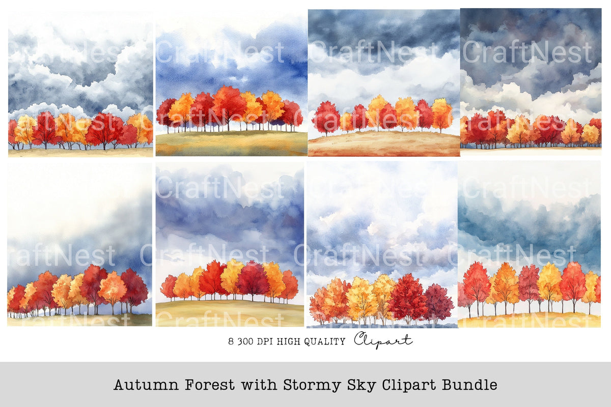 Autumn Forest With Stormy Sky Clipart Bundle