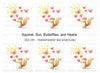 Happy Squirrel with Hearts and Butterflies Clipart Bundle