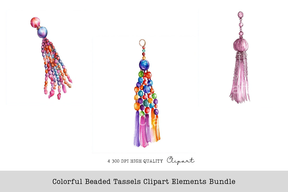 Colorful Beaded Tassels Elements Clipart Bundle