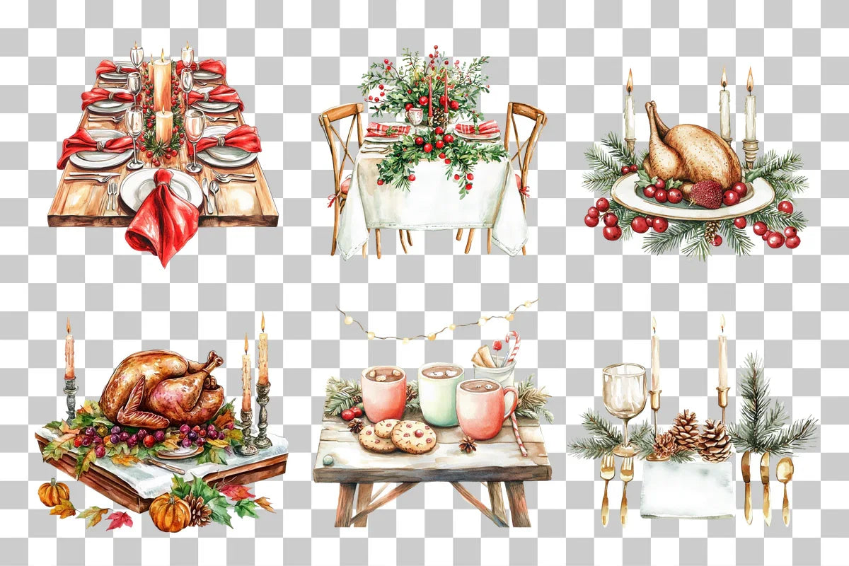 Festive Christmas Dinner Table Clipart Bundle - CraftNest - Digital Crafting and Art