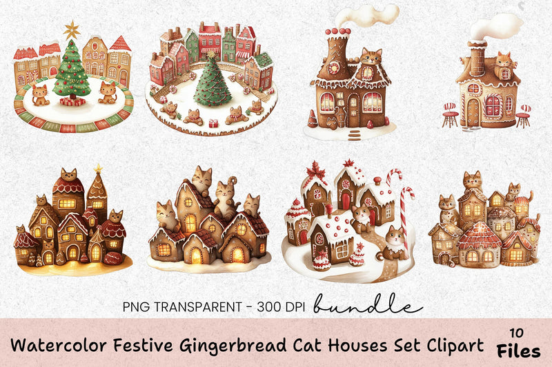 Festive Gingerbread Cat Houses Clipart Bundle - CraftNest - Digital Crafting and Art