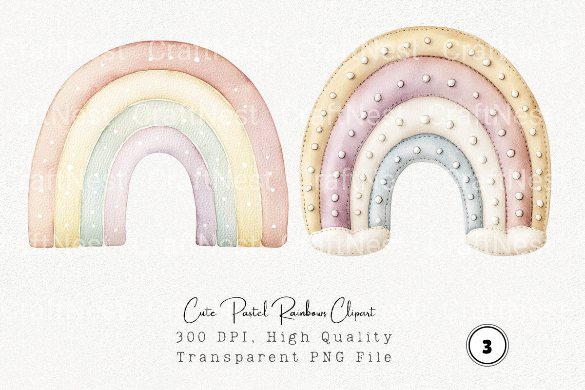 Cute Pastel Rainbows Clipart Bundle