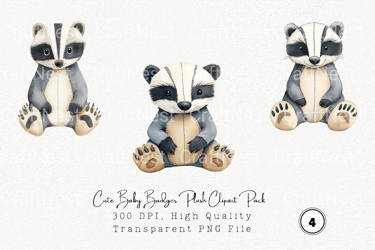 Cute Baby Badger Plush Clipart Bundle