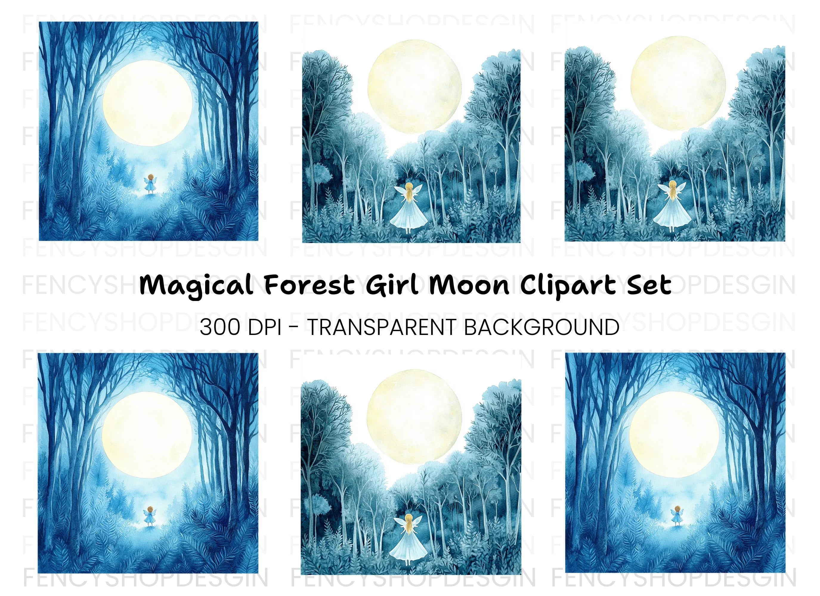 Enchanted Forest Fairy Moon Clipart Bundle