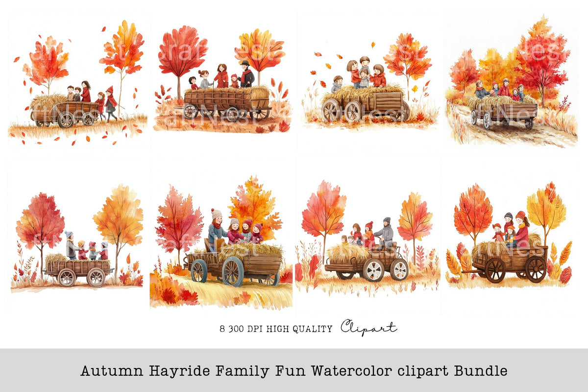 Autumn Hayride Family Fun Clipart Bundle