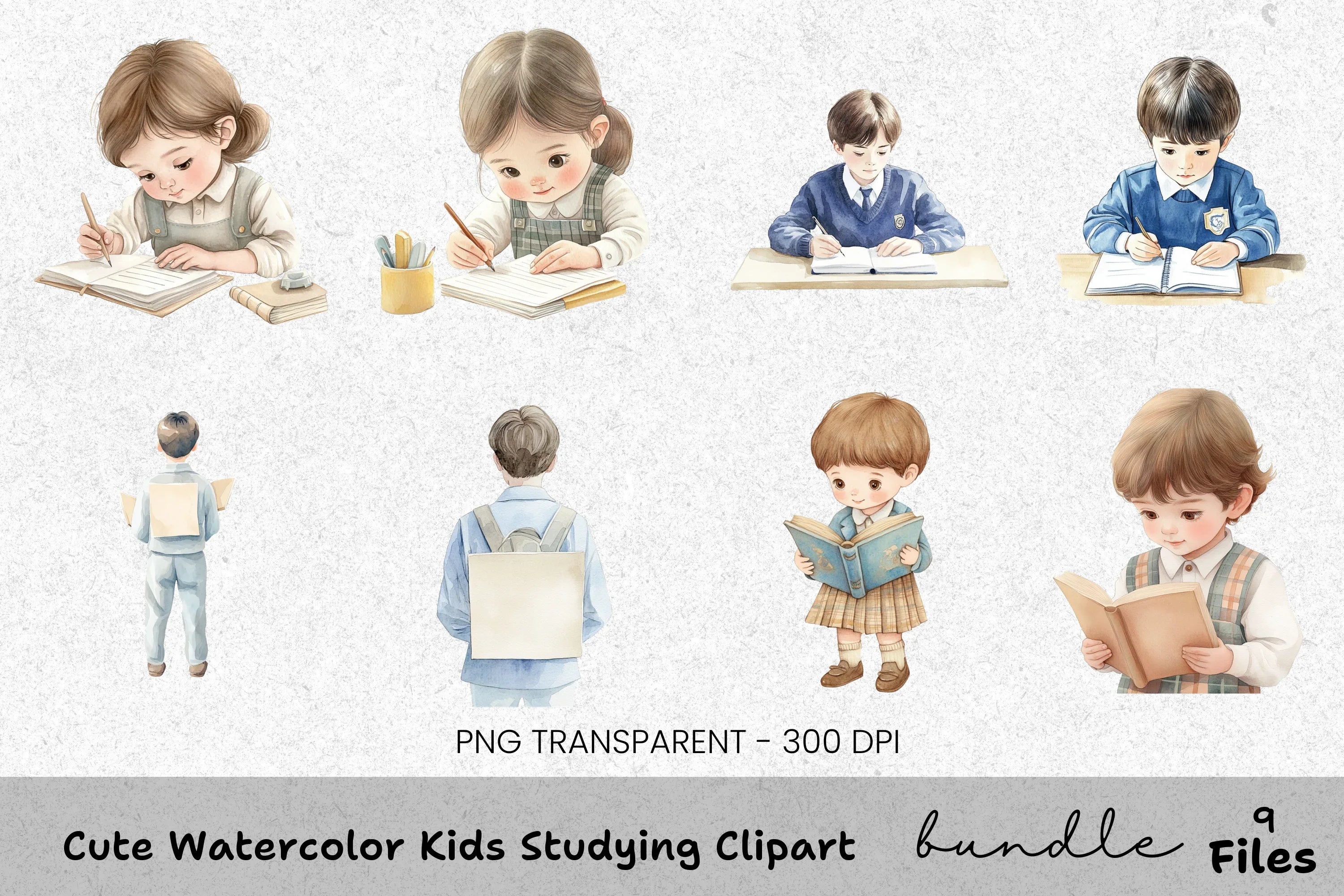 Cute Kids Studying Clipart Bundle