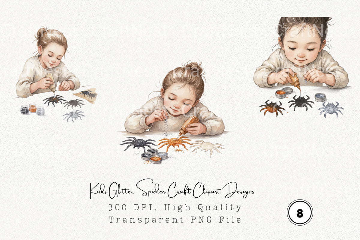 Kids Glitter Spider Craft Designs Clipart Bundle