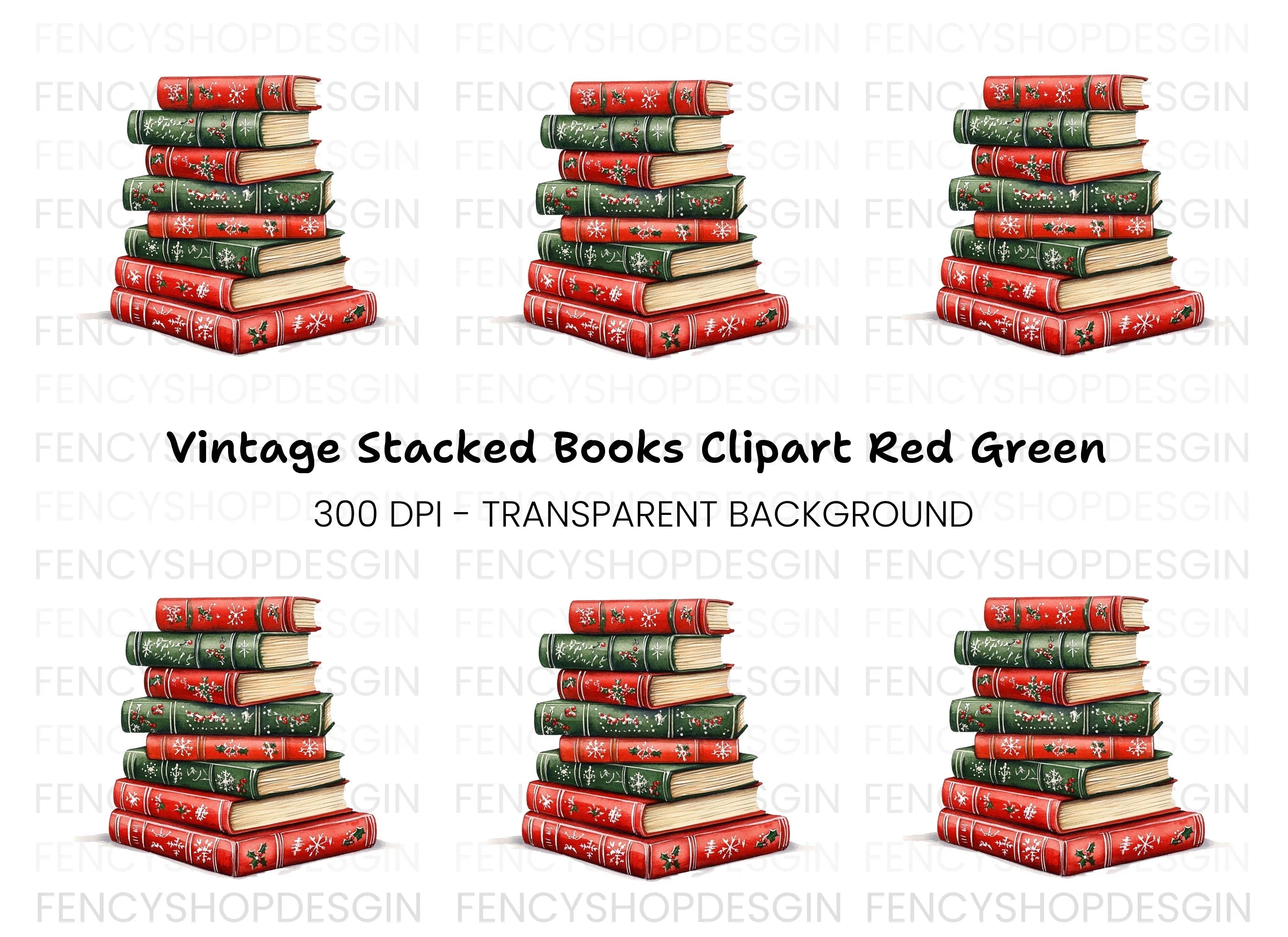Christmas Holiday Books Stack Clipart Bundle