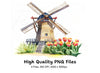 Rustic Windmill and Tulip Field Clipart Bundle