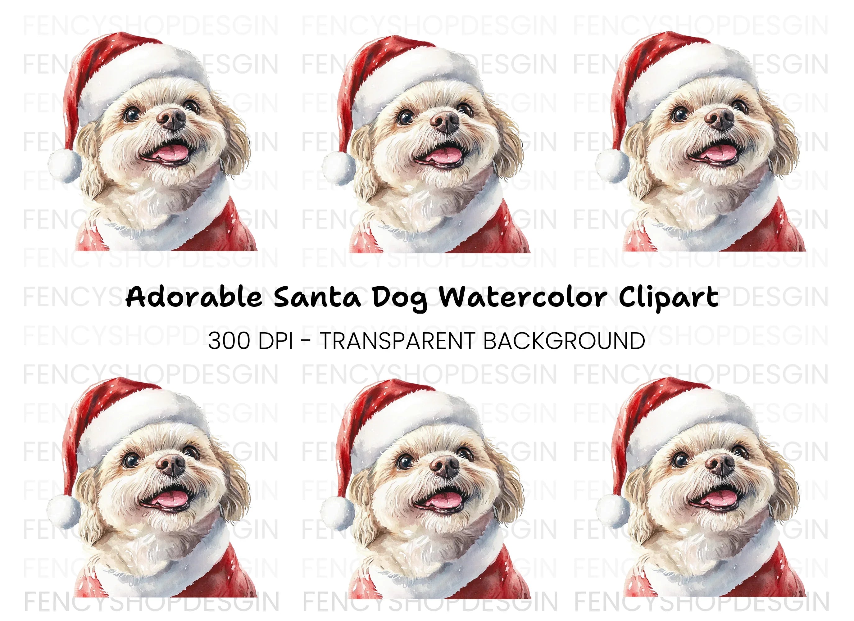 Shih Tzu Dog Santa Hat Christmas Clipart Bundle