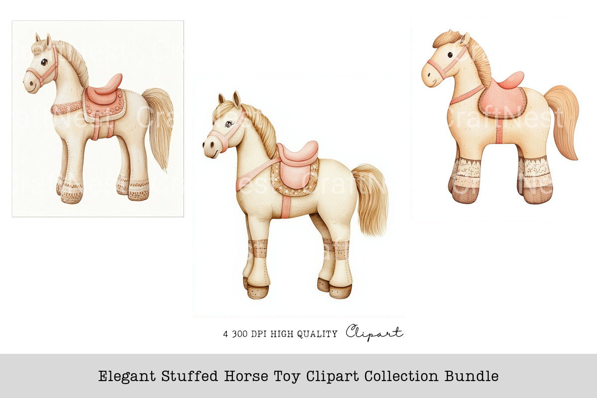 Elegant Stuffed Horse Toy Clipart Bundle