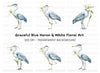 Heron with White Lily Flower Clipart Bundle