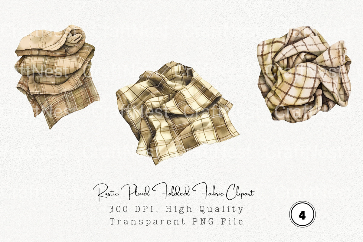 Rustic Plaid Folded Fabric Clipart Bundle
