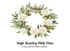 Olive White Rose Wreaths Clipart Bundle