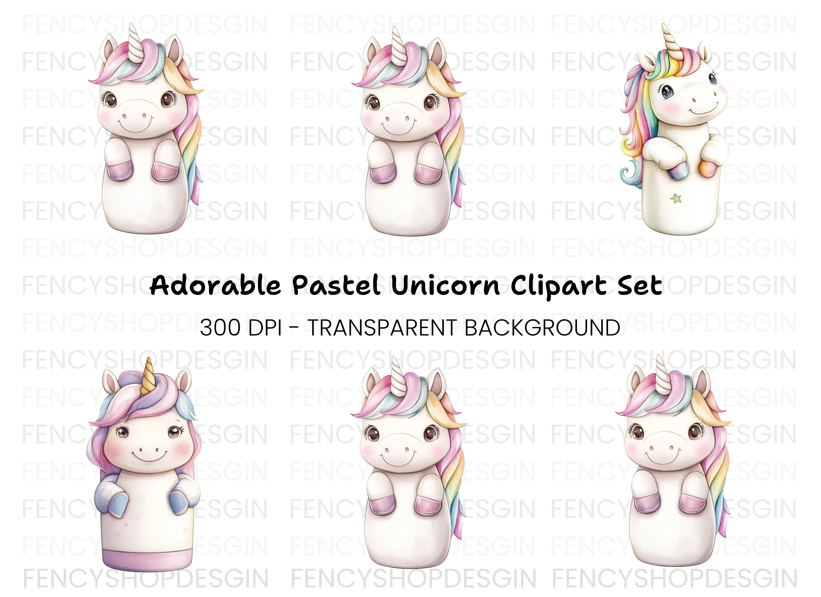 Cute Unicorn Clipart Bundle