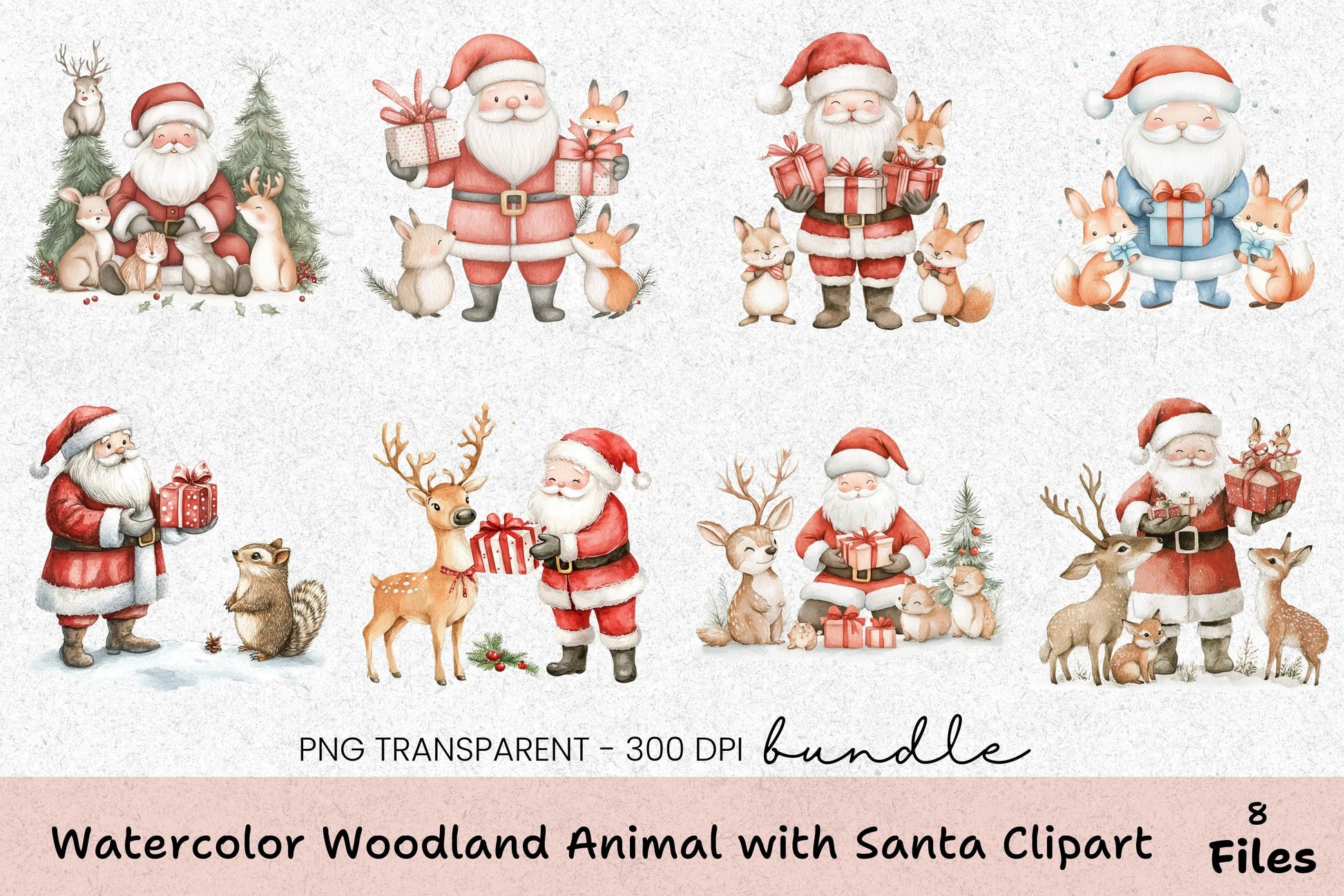Woodland Animal with Santa Clipart Bundle - CraftNest - Digital Crafting and Art