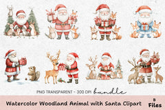 Woodland Animal with Santa Clipart Bundle - CraftNest - Digital Crafting and Art
