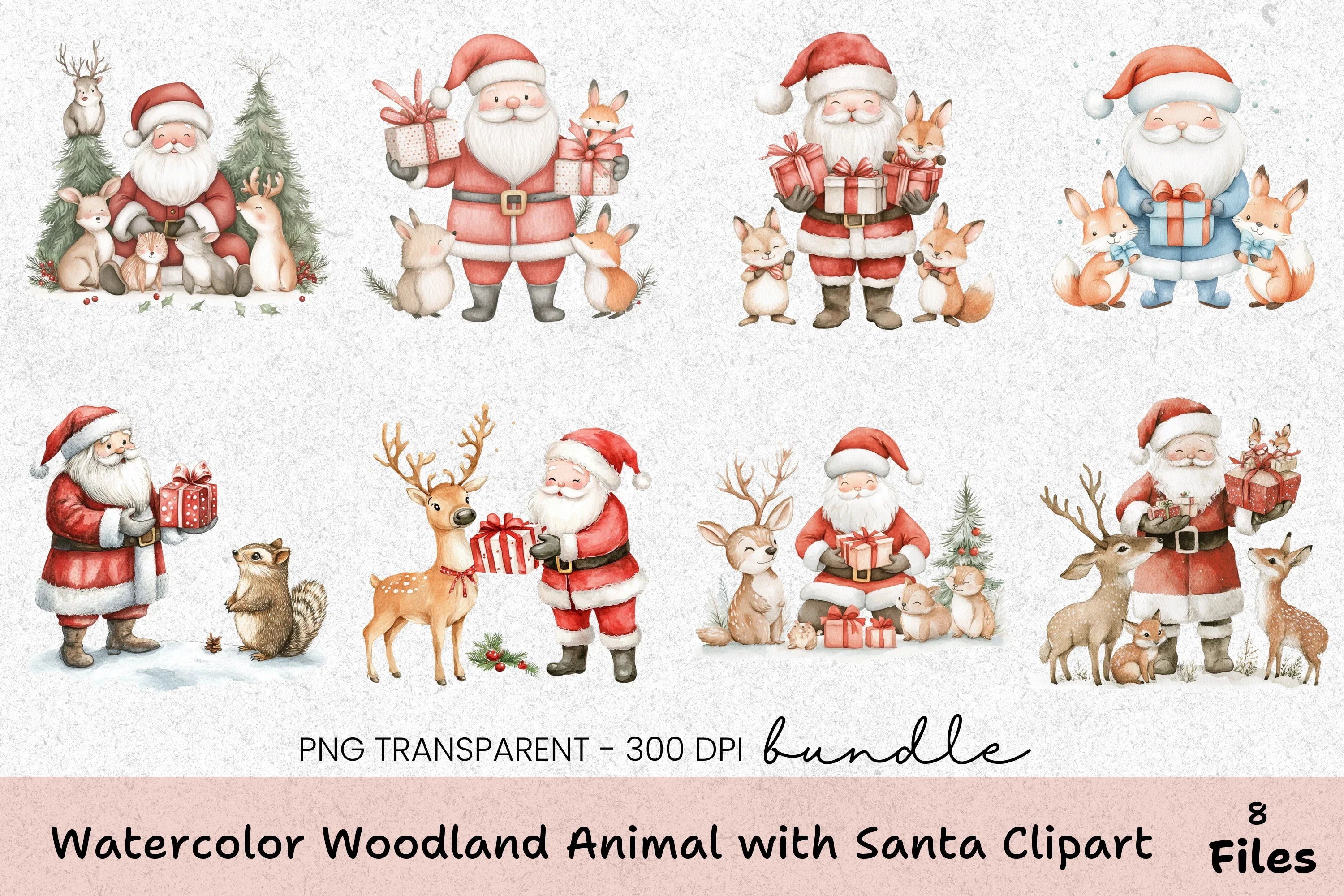 Woodland Animal with Santa Clipart Bundle - CraftNest - Digital Crafting and Art