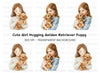 Girls Cuddling Puppies Clipart Bundle