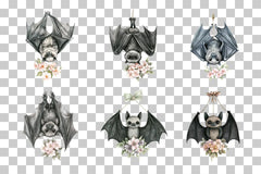 Floral Hanging Bat Clipart Bundle - CraftNest - Digital Crafting and Art