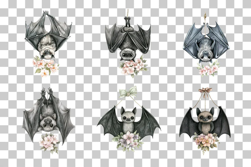Floral Hanging Bat Clipart Bundle - CraftNest - Digital Crafting and Art