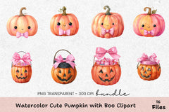 Cute Pumpkin Boo Clipart Bundle - CraftNest - Digital Crafting and Art