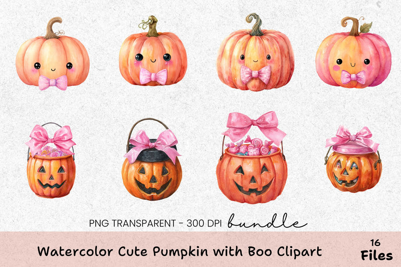 Cute Pumpkin Boo Clipart Bundle - CraftNest - Digital Crafting and Art